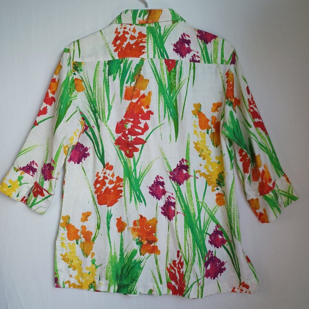 Chicos Linen Blouse Collared Button Front Vibrant… - image 3
